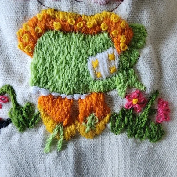 Creative Circle Patience Girl Embroidery Art Piece Vintage 1981 Wall Art Canvas - Picture 7 of 11
